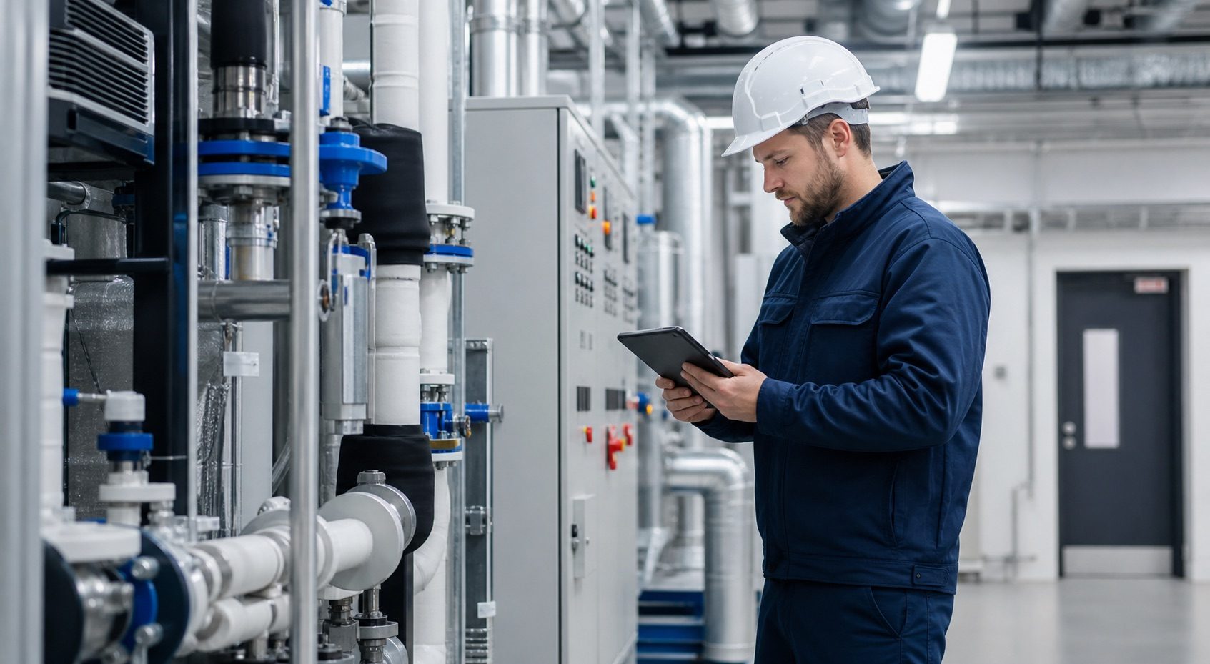 Engineer commissioning building services equipment